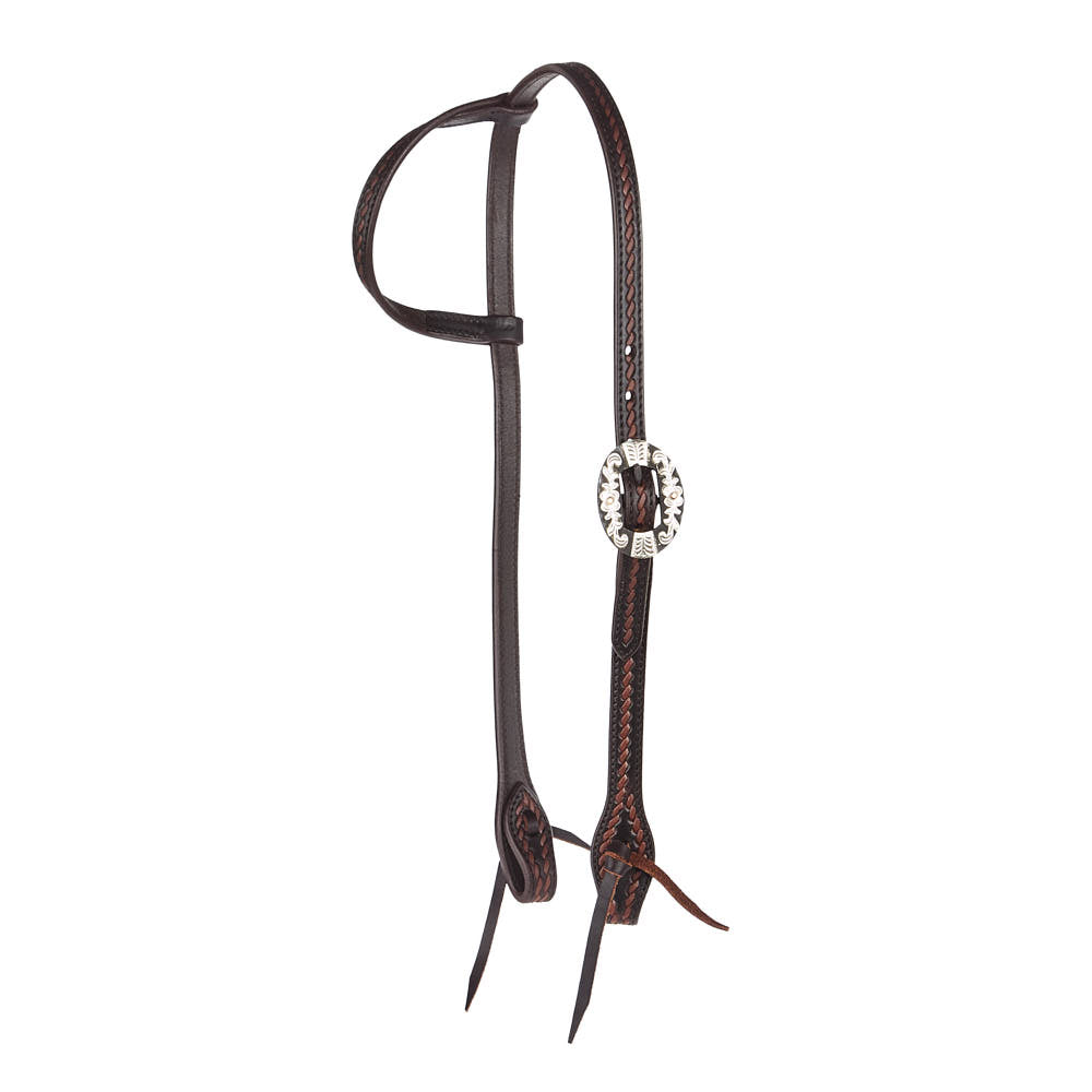 WD-RTSEH-HO-13 Heavy Oiled Rope Tooling Floral Bar Double Buckle Single Ear Headstall