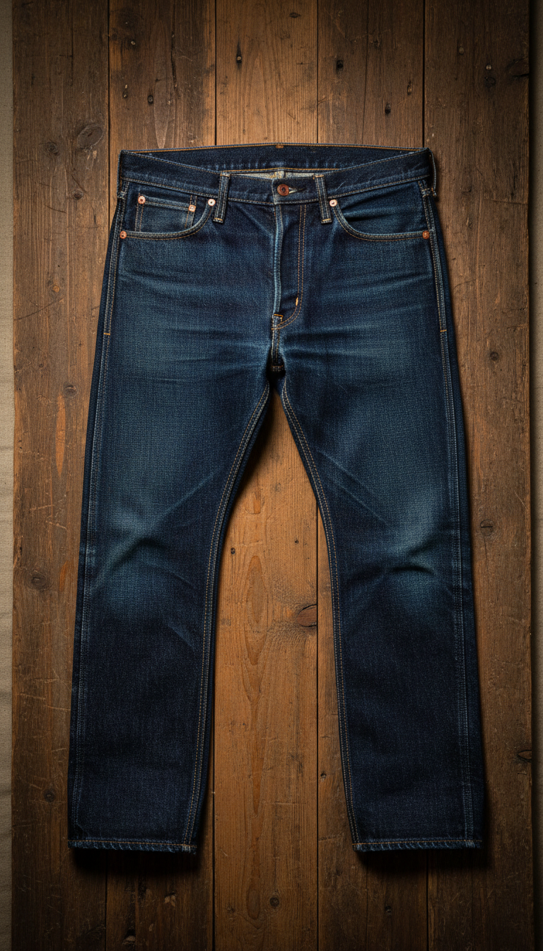 Raw denim work jeans with reinforced knees
