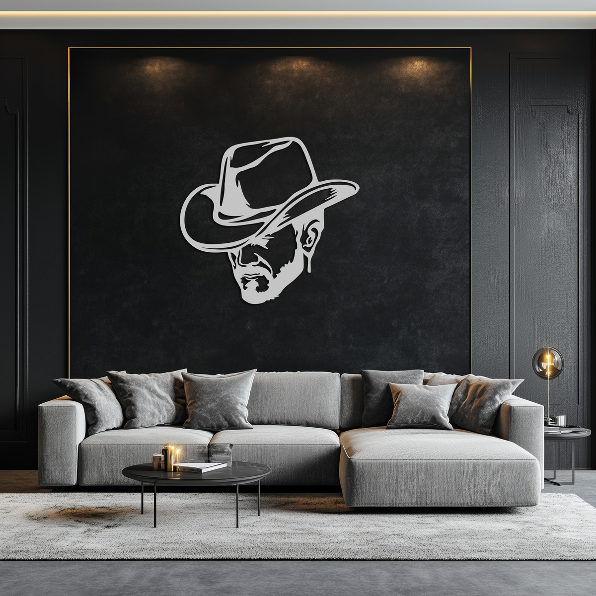 Cowboy Face Silhouette Metal Wall Art – Western Country Style Wall Decor for Home or Office- KAF679