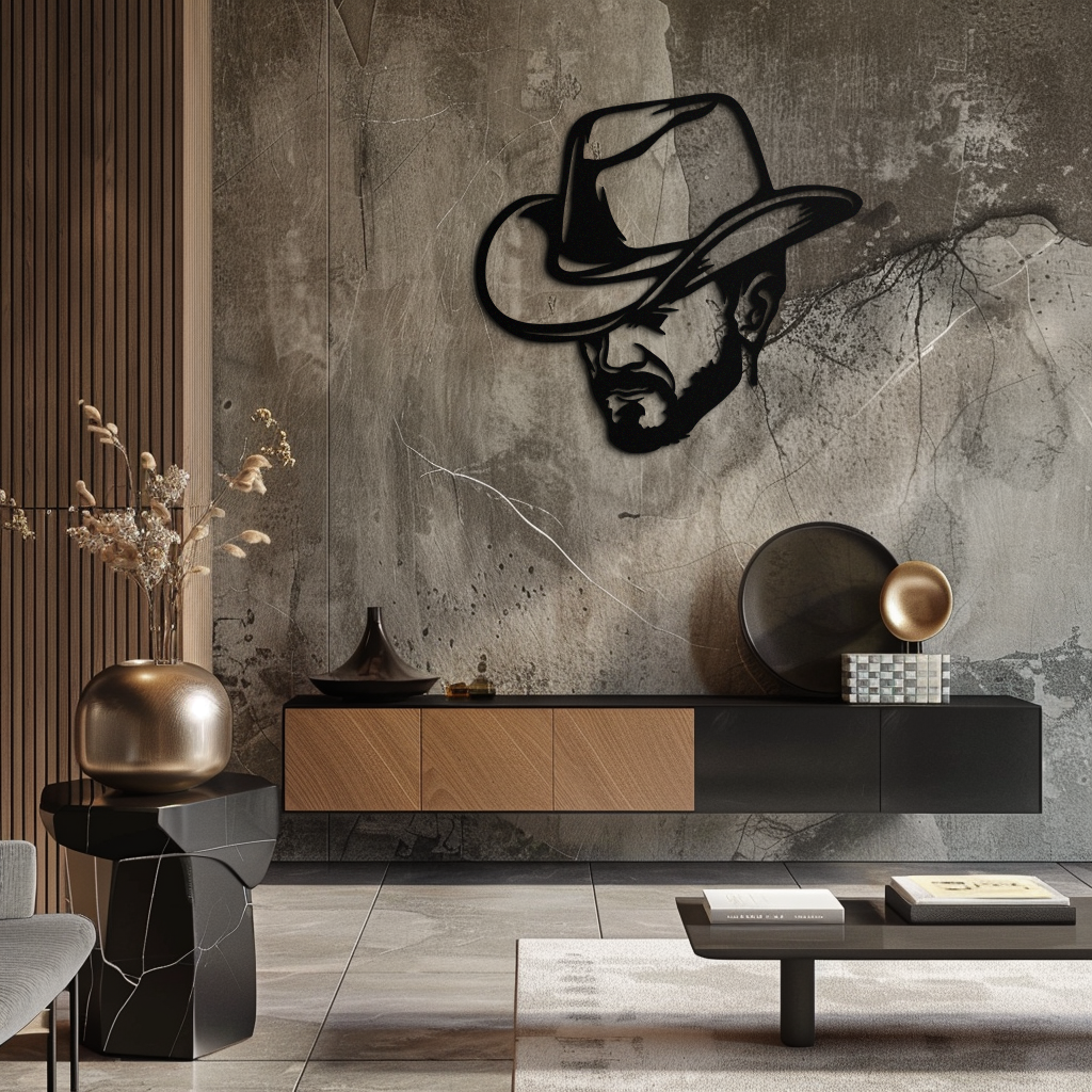 Cowboy Face Silhouette Metal Wall Art – Western Country Style Wall Decor for Home or Office- KAF679