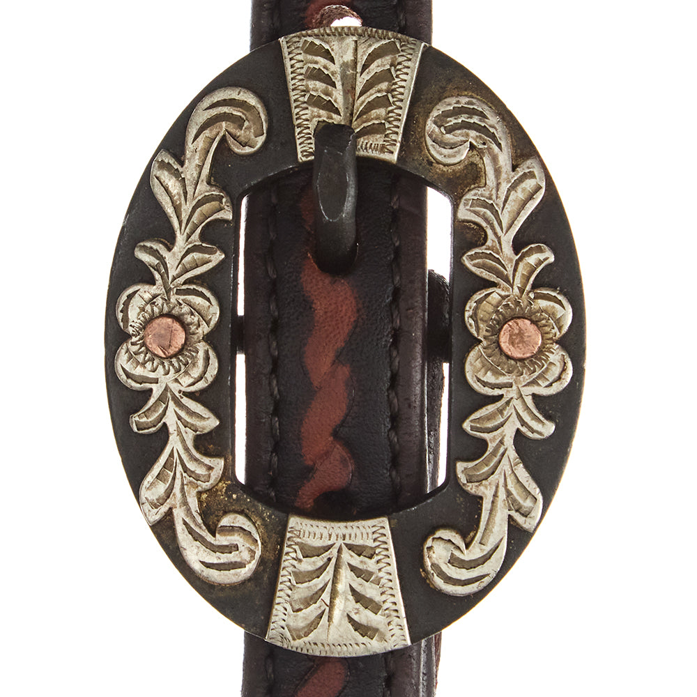 WD-RTSEH-HO-13 Heavy Oiled Rope Tooling Floral Bar Double Buckle Single Ear Headstall
