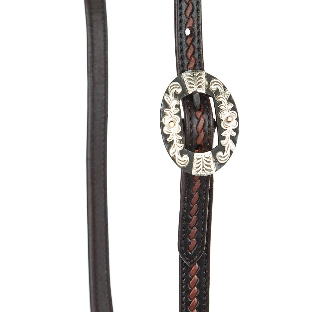 WD-RTSEH-HO-13 Heavy Oiled Rope Tooling Floral Bar Double Buckle Single Ear Headstall