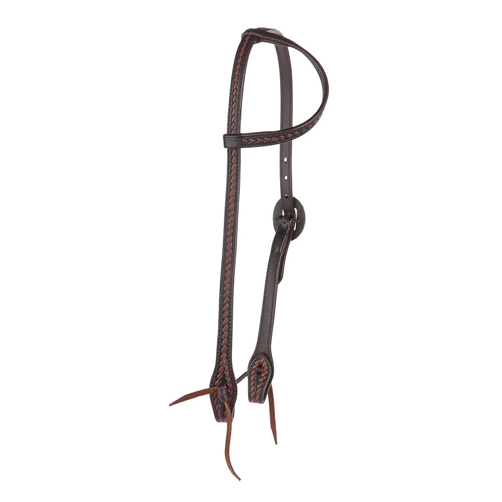 WD-RTSEH-HO-13 Heavy Oiled Rope Tooling Floral Bar Double Buckle Single Ear Headstall