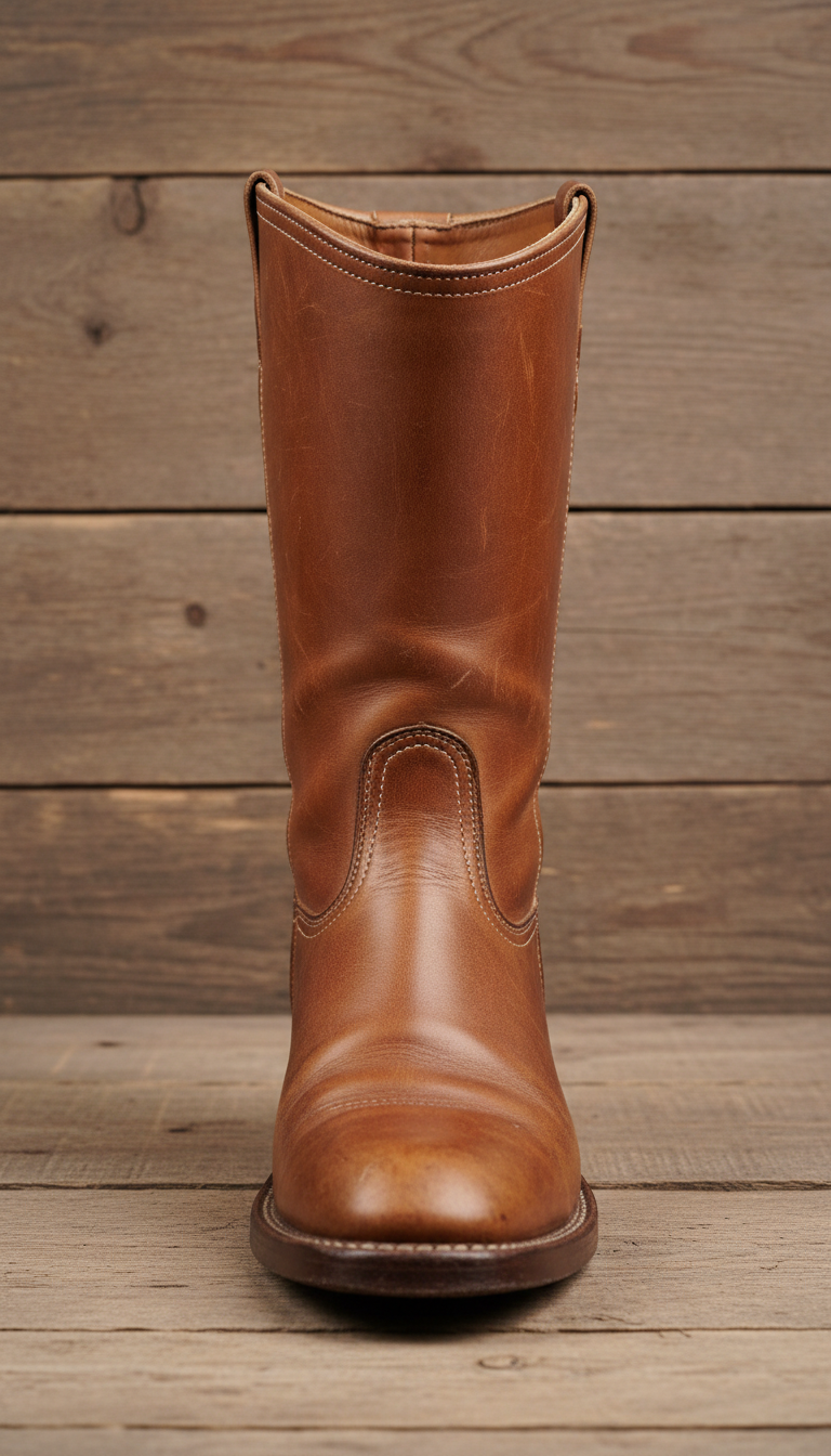 Leather riding boot with stitched shaft