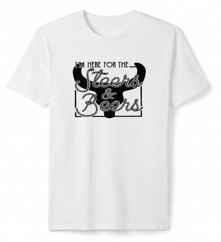 Western Graphic Tee – Steers and Beer Team Roping Shirt | Rowdy Rowels